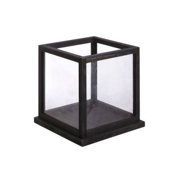 Cosy @ Home Candle Holder Wood Glass Black 28x28x28c