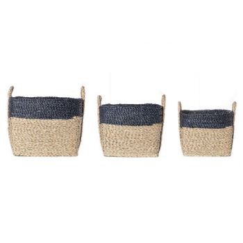 Cosy @ Home Blue Band Basket Set3 Square Willow