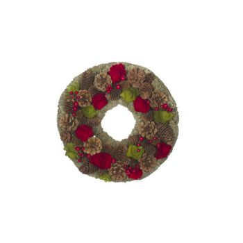 Cosy @ Home Wreath Red-green Round Wood 33x33xh8,5 P