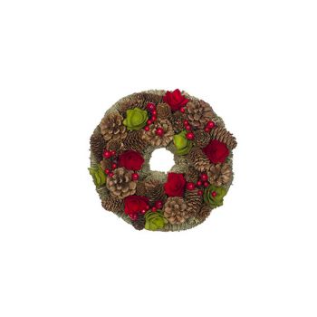 Cosy @ Home Wreath Red-green Round Wood 25x25xh8 Pin