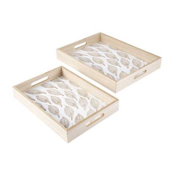 Cosy @ Home Tray Set2 Leafs Nature 40x30xh5cm Wood