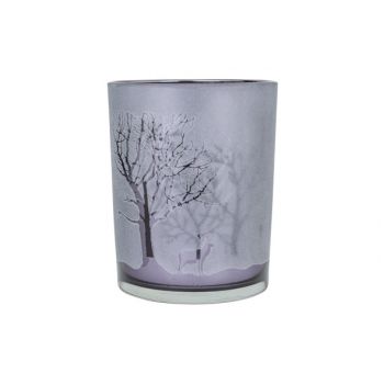 Cosy @ Home Tealight Holder Trees Grey 7x7xh8cm Glas
